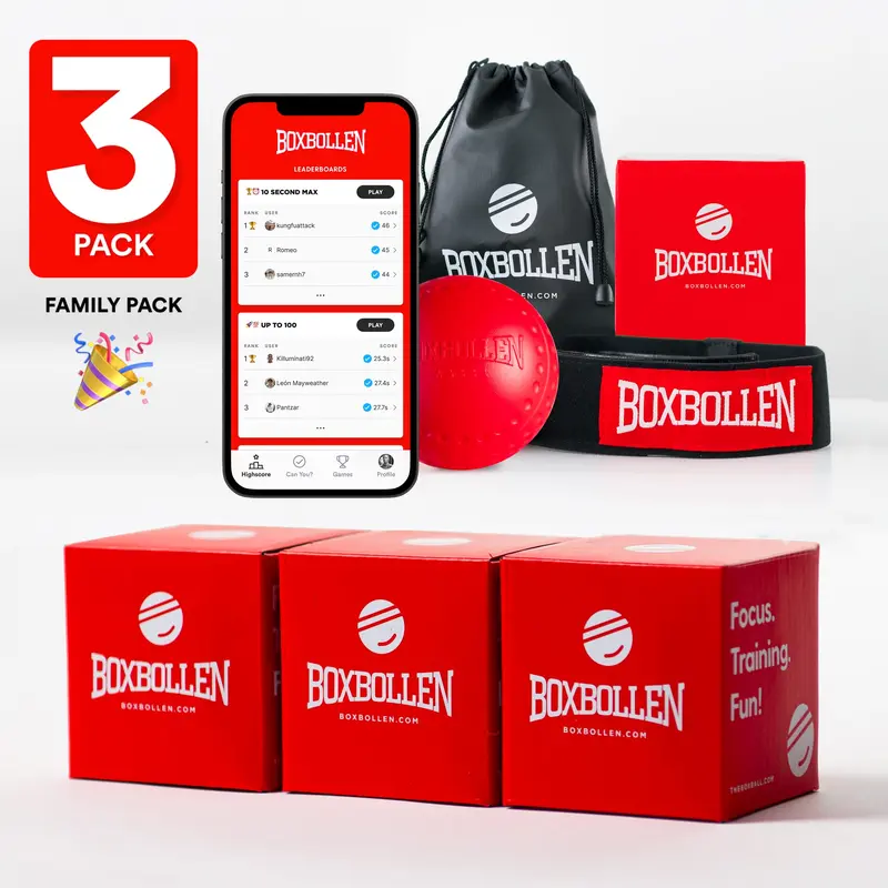 Boxbollen Red 3-Family Pack with App - Used by Celebrities - MMA Gear Boxing Ball