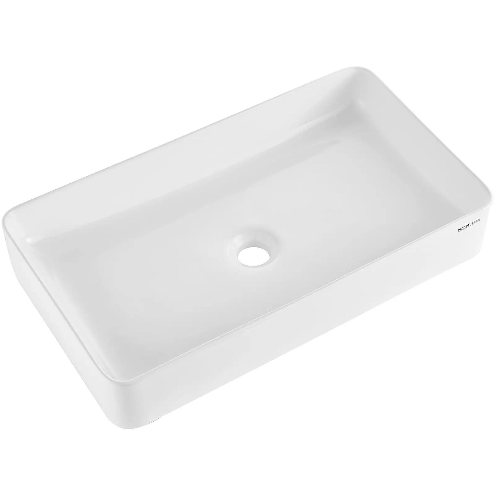 【Summerfinds】VEVOR 24"x13.8" White Ceramic Rectangular Vessel Sink, Durable Above-Counter Bathroom Sink with Splash Guard, Minimalist Modern Design for Home Bathrooms, Office Buildings, Restaurants, Well-Packaged