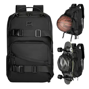 WOLT Skateboard Backpack, 15.6 Inch Laptop Backpack for Men Women, Sports Backpack with Ball Holder Traveling Protective Durable Accessory Adjustable