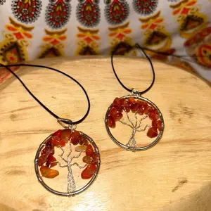 Carnelian Tree of Life Necklace for Women - Handmade Sterling Silver Pendant