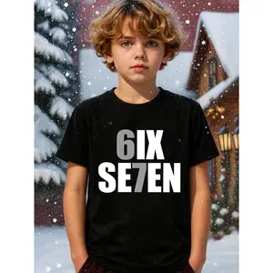 Young Boy's Numerical SIX SEVEN 67 Meme Fun Phrase Black Funny Christmas 67 Meme Fun Graphic Cotton T-Shirt For Young Boys, Black Christmas Family Gift Shirts For Christmas Holiday Fun Young Boys T-Shirt - Numerical Phrase, Summer Kids Funny 67 Meme SIX S