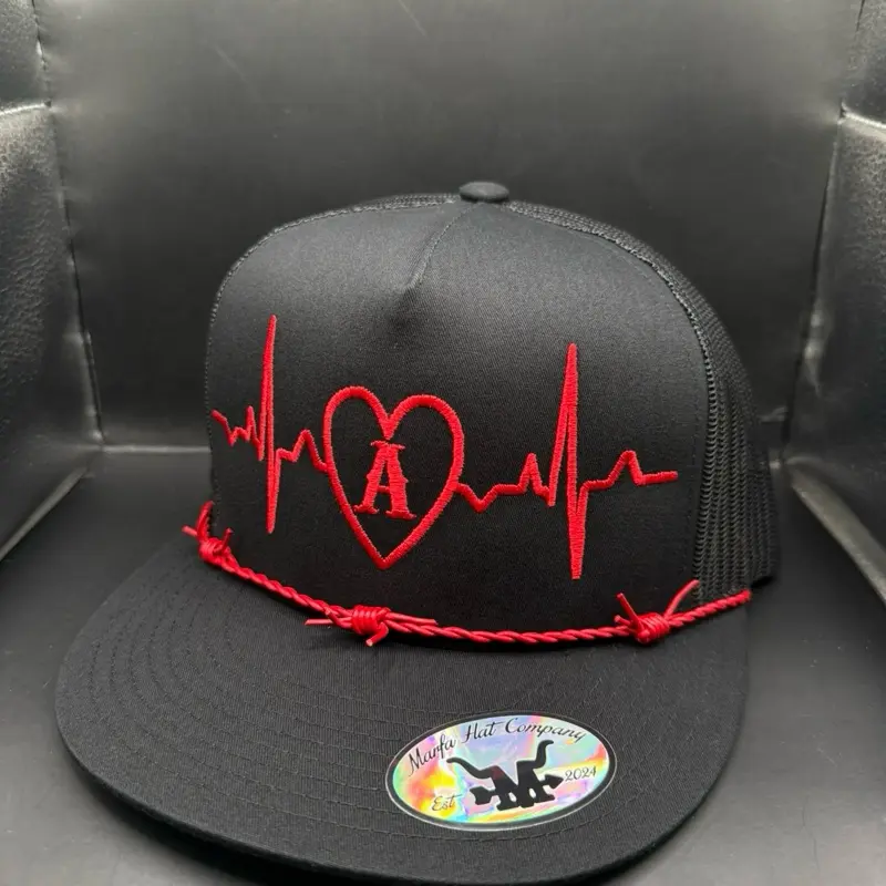 Love Line Hat Custom Initial Design Red Heartbeat by Marfa hat company Love Line Hat Custom Initial Design Red Heartbeat by Marfa hat company