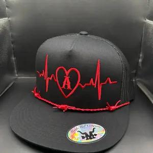 Love Line Hat Custom Initial Design Red Heartbeat by Marfa hat company