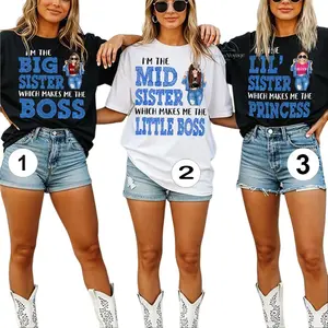 100% Cotton Personalized Sister T-Shirt Big Sister Middle Sister Little Sister Matching Tee, Cute Funny Family Gift for Girls, Custom Name Sibling Shirt for Birthday or Special Occasions, Made in USA