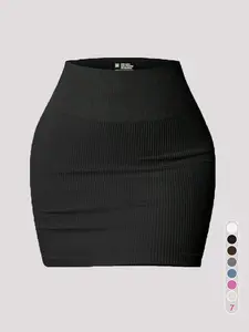 Women's High Waist Ribbed Tightening Skirt, Sporty Short Skirt for All Seasons, Seamless Knit Anti-See-Through, Slimming and Lifted Butt, Tennis Skirts