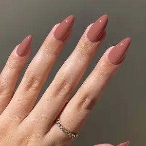 24pcs/Set Solid Color Almond Shaped Fake Nail, Decorative False Nail, Effortless Press On Nail With 1 Stick & 1 Nail File & 1 Sticker Sheet For Women & Girls DIY Nail Art, Nail Art Products, Nail Art Design