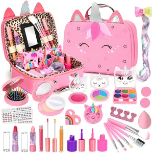 Girls' Washable Makeup Set, Game Makeup Gift Box, Pretend Play Set, Suitable for Girls Aged 3+, Birthday/xmas Gift for Daughter, Cosmetics & Beauty Kit, Kids Vanity