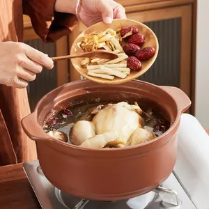 Round ceramic clay pot, natural soil, unglazed fired pottery, oven-safe, with lid, for cooking and riceDD17CoreComet