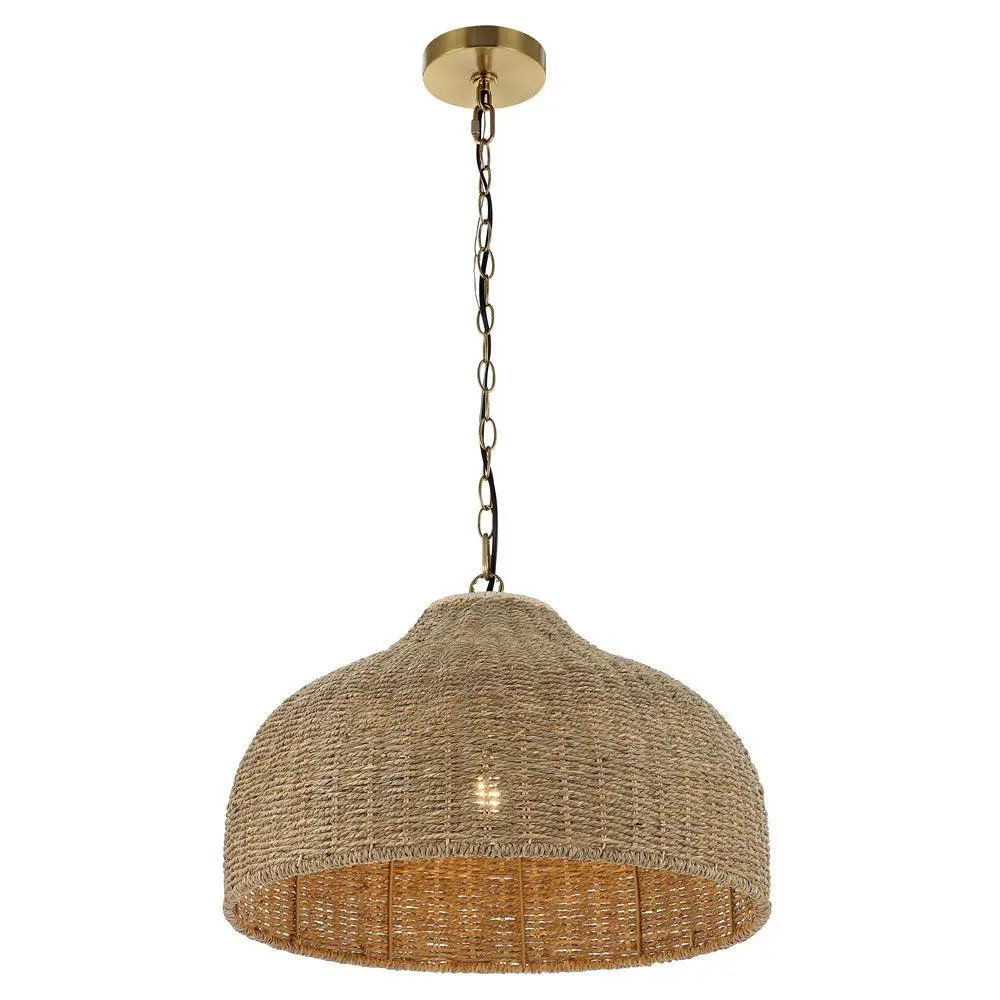 JONATHAN Y Marais Rustic Vintage Iron-Glass Rattan Shade Dimmable Ceiling Light - Eco-Friendly 4W Warm White LED Bulb Included, Energy Efficient, On/Off Wall Switch Compatible, Indoor Boho Home Decor for Bohemian-Coastal Style Kitchen, Living Room