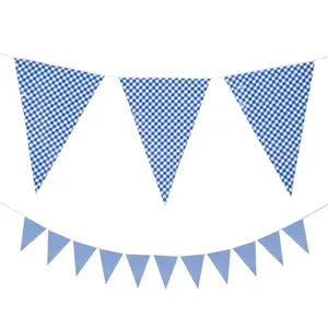 Large Blue Gingham Plastic Pennant Banner, 24 Ft. x 28"