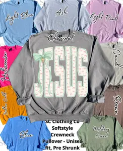 Pullover Pink Bow Jesus with Mint Bow