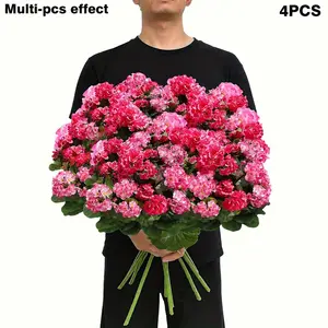 4PCS UV-Resistant Artificial Geranium Flowers | Vivid Pink Plastic Blooms for Indoor/Outdoor Summer Decor, DIY Floral Decoration, Ideal for Garden, Patio, Home Center Displays, Tabletop Showcases, Long-Lasting Non-Decaying Simulated Flowers