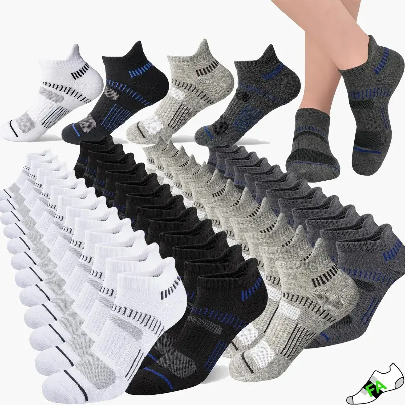 Unisex Low-Cut Cotton Modern Stretchy Cushioned Dry Heat-Wicking Sports Socks, 6/12/24 Pairs, Elastic Cuff, Sports Padding, Breathable Mesh Support, Curved Design, All Seasons Use, Modern Sports Socks