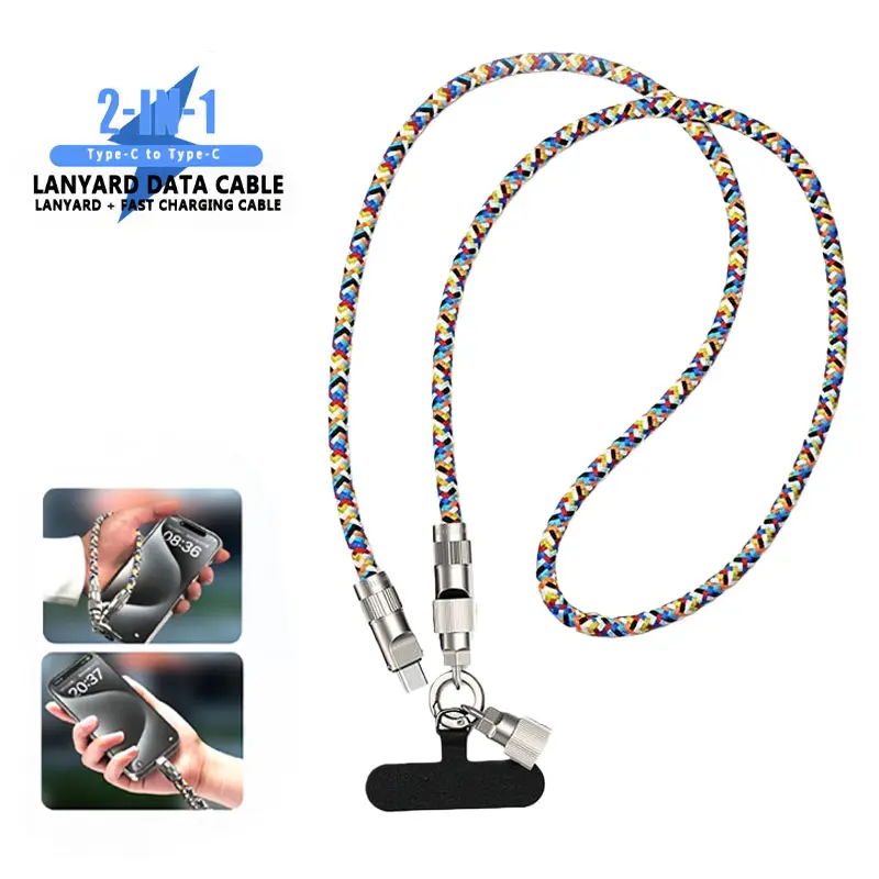 2-in-1 Phone Lanyard USB-C Fast Charging Cable, 7mm Nylon braided Lanyard for Crossbody or Wrist Strap