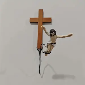 New Easter Atmosphere Decorative Religious Home Decor Wooden Cross Decorations Creative Old Man Wall Decoration Holiday Gift Hanging Ornament Craft, Spiritual Wall Decor, Model Xinghao, 1pc