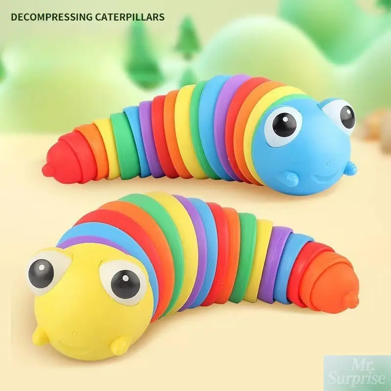 Rainbow Mini Slug Fidget Toy, Articulated Caterpillar Sensory Stress Relief Toy, Educational Fidget Toy for Kids & Adults, Portable Anxiety Relief Desk Toy