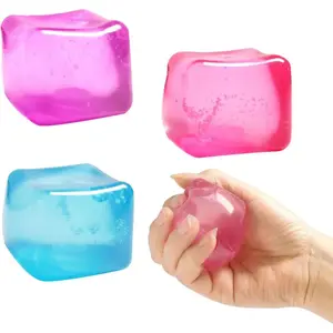 3Pcs Stress Cube Squishy Stress Balls for Adults Kids Fidget Toy for Your Best Mellow and Chill -Ice Cubes-Square Shape with Filling in Pink Purple Blue