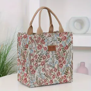 Vintage Floral Printed Canvas Bag - Bohemian Style Portable Shoulder Bag Made of Thick Tapestry Fabric Environmentally Friendly and Reusable for Summer Travel Library and Shopping