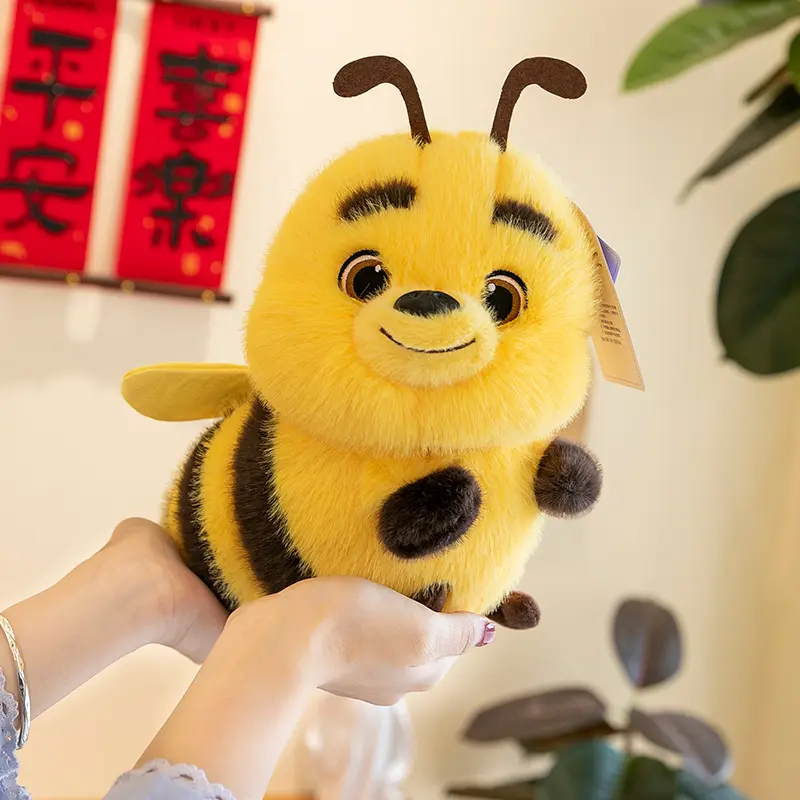 Soft, round little bee plush toy — soothing aesthetic bee figurine, desktop companion ornament