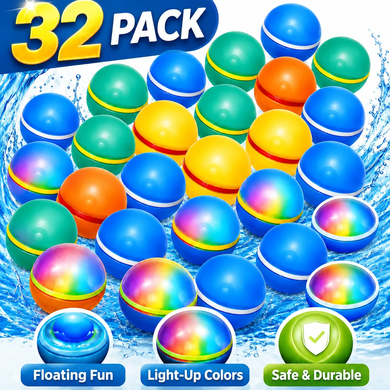 Reusable Magnetic Water Balloons, Quick Fill Self Sealing Splash Balls, Soft Silicone Refillable Water Toys for Kids & Adults,Backyard Party Games, Pool Party Toys, Beach Fun, Summer Activities, Birthday Gifts, 12/16/24/32 Pack