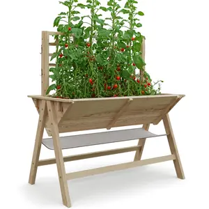 【GARVEE】52x30x54in Elevated Wooden Raised Garden Bed with Legs and Vine Climbing Trellis, Outdoor Planter Box Ideal for Growing Vegetables, Flowers, and Herbs