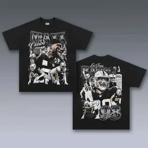 [SALE Up To 50% Off] Maxx Crosby Graphic Tee, Y2K Crew Neck Streetwear T-Shirt, Unisex Crew Neck Tee, Vintage Football Graphic, Sports Player Bootleg Premium Style, Casual Cotton Fit 2 Sided