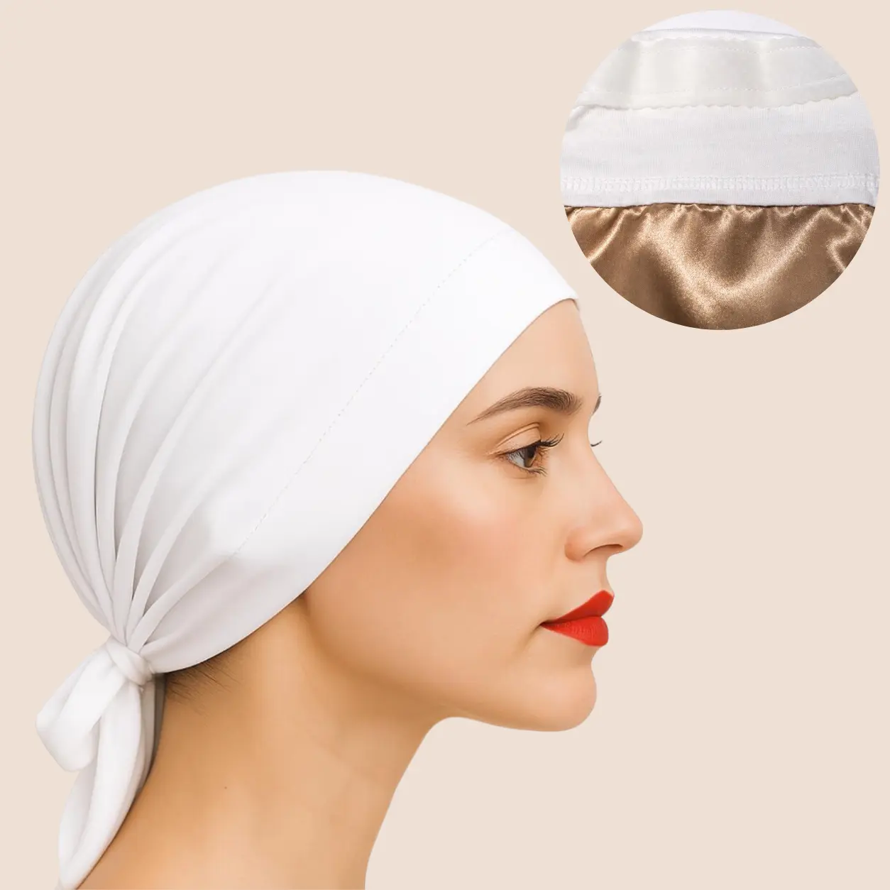 The SATIN GENTLE Grip Cap White - Non-Slip Hijab Undercap/turban with Silicone Grip & Tie-Back by Get A Grip