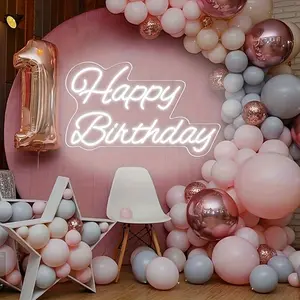 Happy Birthday neon sign LED neon light, suitable for bedroom, holiday celebration, holiday atmosphere, and birthday party wall decoration USB power supply, switch control Dimmable Nightlight Decorative Lighting,Perfect for Moms