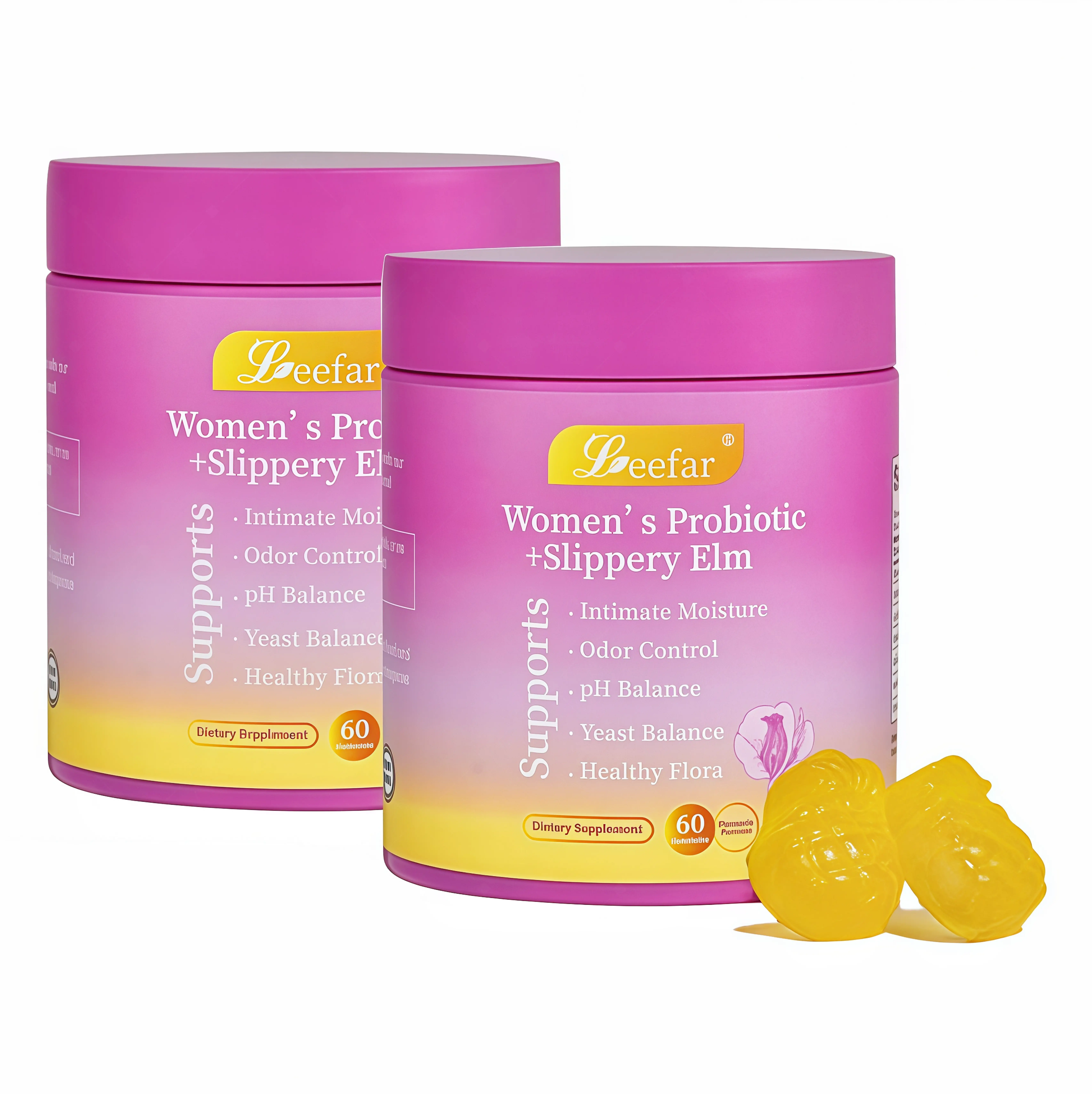 2 Piece LEEFAR Her Probiotics Gummies HT - All in One Solution with Slippery Elm and Prebiotics & Lactobacillus Probiotic Blend for Women's pH Balance and Dryness Hawaiian Pineapple Gummies Dietary Supplement