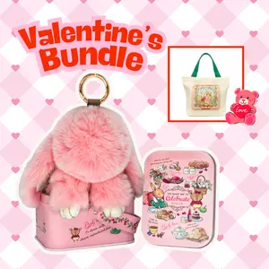 【Valentine’s Day Gifts】Lucky Bunny PomPom Keychains with Green Canvas Tote Bag, Sweet Gift for Girlfriend & Best Friends, Romantic Everyday Surprise