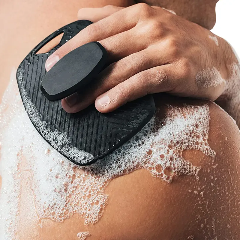 Silicone Body Scrubber Set with Non-Slip Handle - Compact, Reusable, Eco-Friendly, Antimicrobial, Gentle Exfoliating Bath Product for Adult Home & Party Use, All Skin Types (Single Handle Abs-Friendly Pack), Smooth Skin