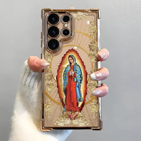 Religious Catholic Virgin Mary Guadalupe Smartphone Cover - Electroplated, Airbag-Style Shock Absorption, Slim Soft TPU Protector for Samsung S22 S23 S24 S25 S26 Ultra, S24FE Plus, S25Edge, S25+ Handheld Devices Accessories Casing
