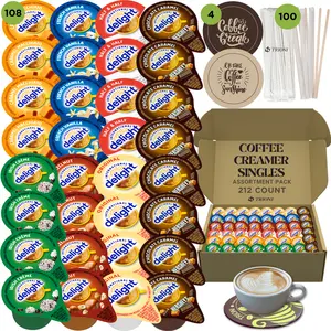 International Delight Coffee Creamer Singles Variety Pack - Hersheys Chocolate, Irish Creme, and 5 More Assorted Non Dairy Flavored Pods with Stirrers & Coasters