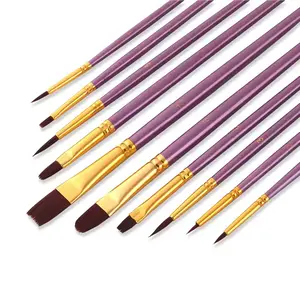 10Pcs/set Nylon Hair Artist Paint Brush Set Paintbrush Colorful Oil Painting Brushes Watercolor Acrylic Professional