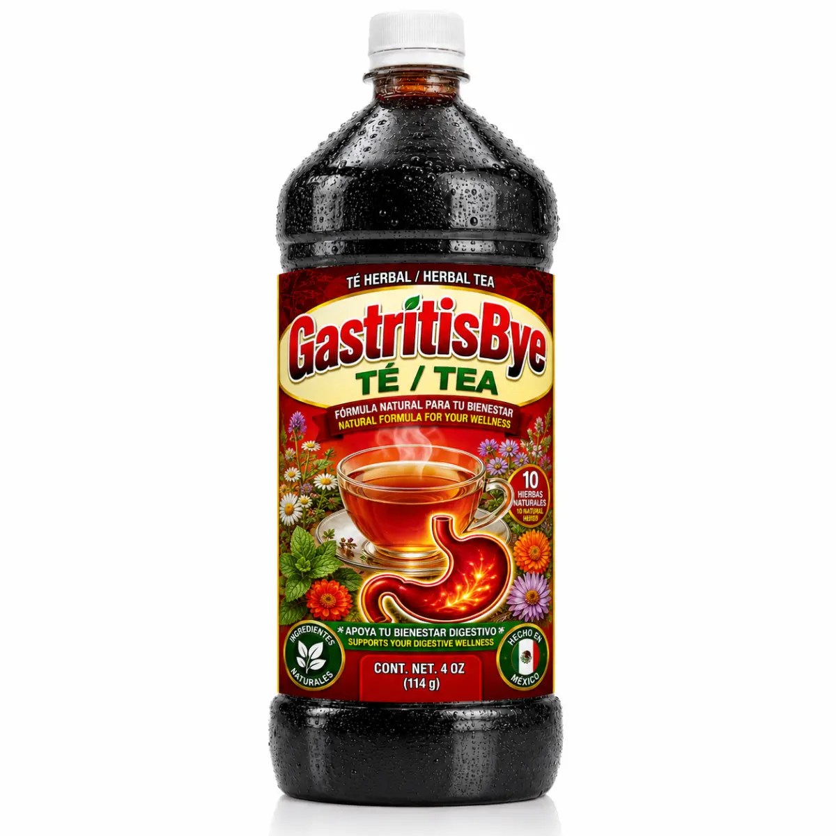 Gastritis Bye Herbal Tonic, 1L (33.3 Fl Oz) Non-Alcoholic Fermented Drink - Powerful Botanical Blend with Nopal, Cuachalalate, Maguey, Malva, Verbena, Menta, Manzanilla | Traditional Wellness Beverage, Non-Alcoholic Fermented Drinks, Healthy Fermented Dri