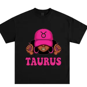 Taurus Zodiac T-Shirt Black Girl Graphic Tee Astrology Sign Shirt Taurus Season Outfit Horoscope Gift for Women Trendy Pink Aesthetic Streetwear Birthday Gift Unisex Apparel