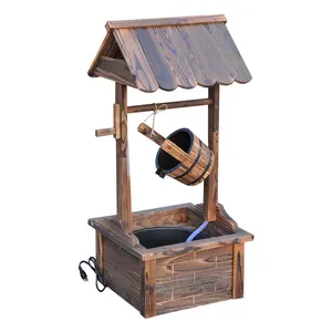 Outsunny Carbonized Finish Outdoor Rustic Wooden Wishing Well Fountain, Adjustable Water Flow Rate, Electric Pump, Water Bucket, for Backyard, Patio