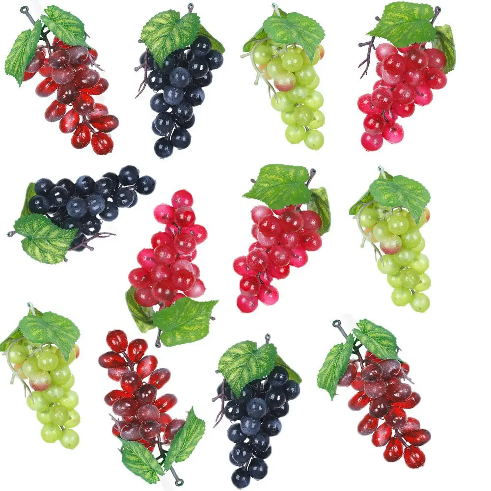 12-Pack Plastic Lifelike Artificial Grape Clusters - Silk & Silica Gel Garland Decorative Fruit Ornaments for Wedding, Parties, Festivals Home Decoration Accessories, 24 Grains Of Grapes Each Bunch