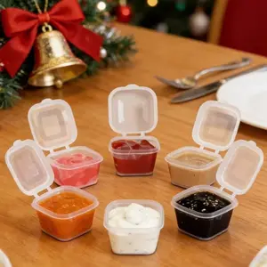 Mini Leak-Proof Sauce Cup with Hinged Lid, Stackable Square Condiment Container, Ideal for Camping, Weddings, Birthdays, Home & Travel