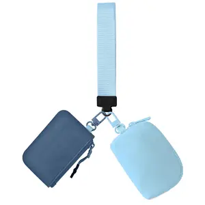 Dual Pouch Wristlet Keychain Wallets For Women With 2 Detachable Zipper Purse - Small And Portable Mini Card Wallet Men Navy+sky Blue