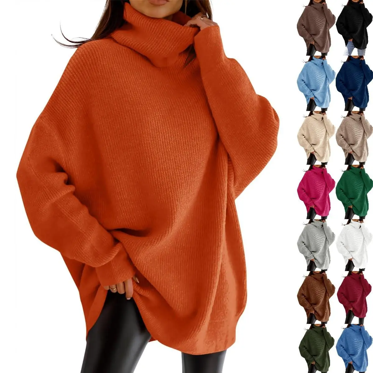 PASLTER Womens Turtleneck Oversized Sweater Batwing Chunky Pullover Sweater Casual Fall Loose Knit Jumper Top