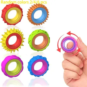 Sensorial Stress Relief Ring Set, 2/4/6 Pieces Random Color Textured Rotating Finger Rings, Adhd & Anxiety Relaxation Toy for Adults & Kids