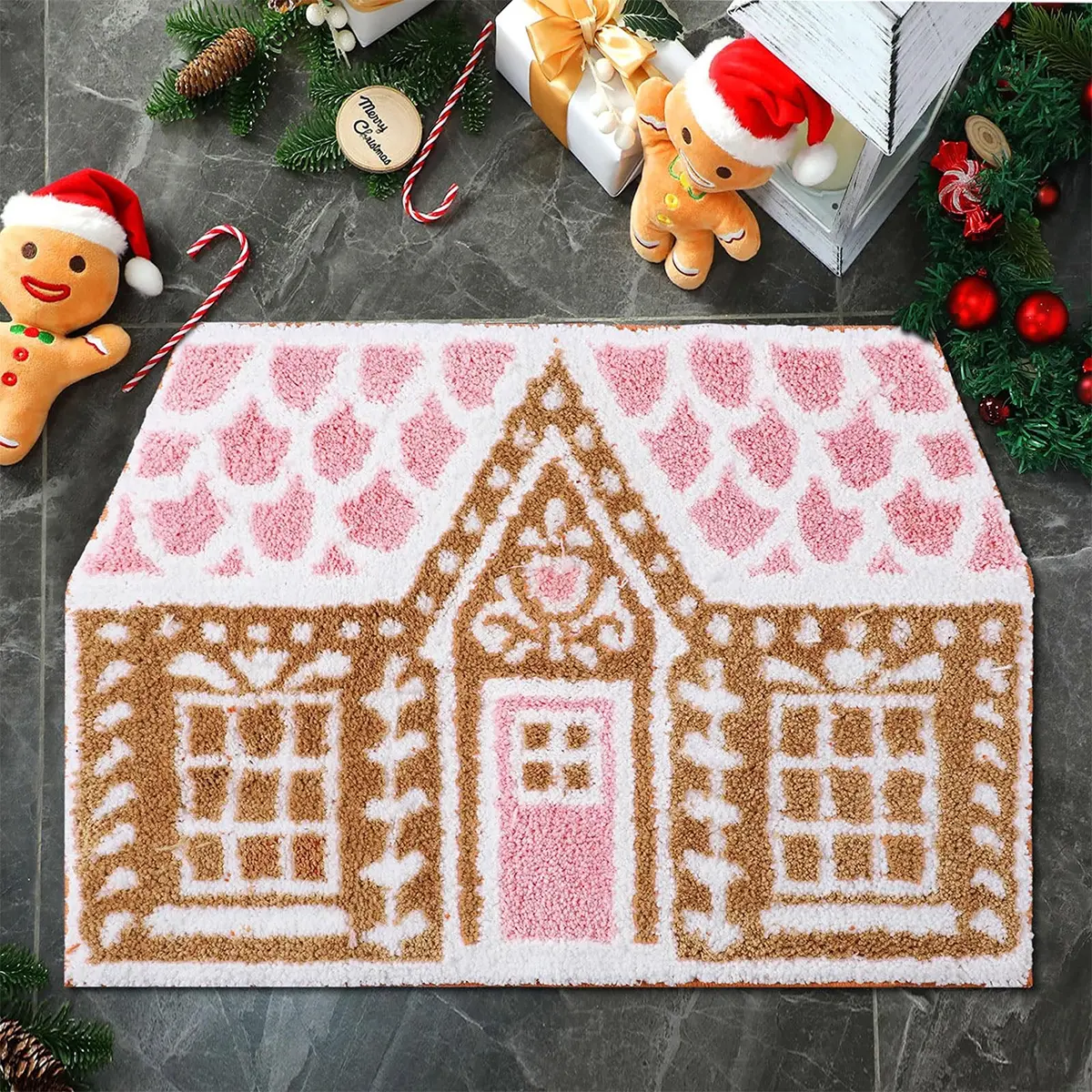 Christmas Bathroom Mat Gingerbread House Design Plush Absorbent Bath Rug Bathroom Floor Mat Soft Bath Mats Minimalist Luxury Christmas Home Decor Gift Soft Comfortable, bathroom rugs, super absorbent bath mat, Christmas gifts