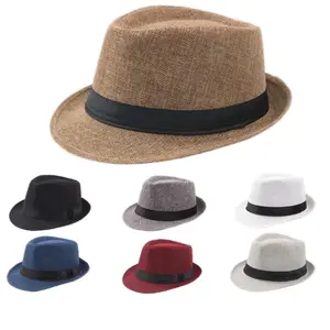 Fashionable Gentleman Jazz Hat Straw Hat Unisex British Vintage Fedora Simple Design High-End Casual Cowboy Hat, 58cm Size, Machine Washable