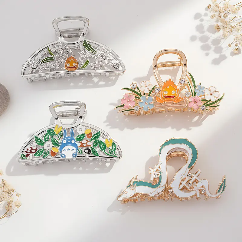 2-Piece Whimsical Hair Clips & Brooch Pins, Anime Flame & Dragon Hollow Out Enamel Set, Metal Accessories for Women, Cute GF Gift, Hairpins, Hair Style Accessory
