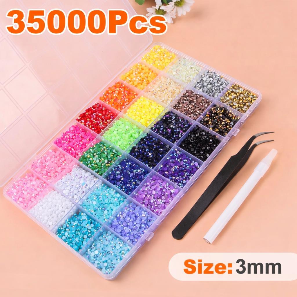 HRLbrc 35000Pcs  Multicolor Resin Jelly Rhinestones for Bedazzling, 3mm Flatback Gems DIY Kit for Diamond Art, Crafts, Phone Cases, Shoes, Books & Nail Art