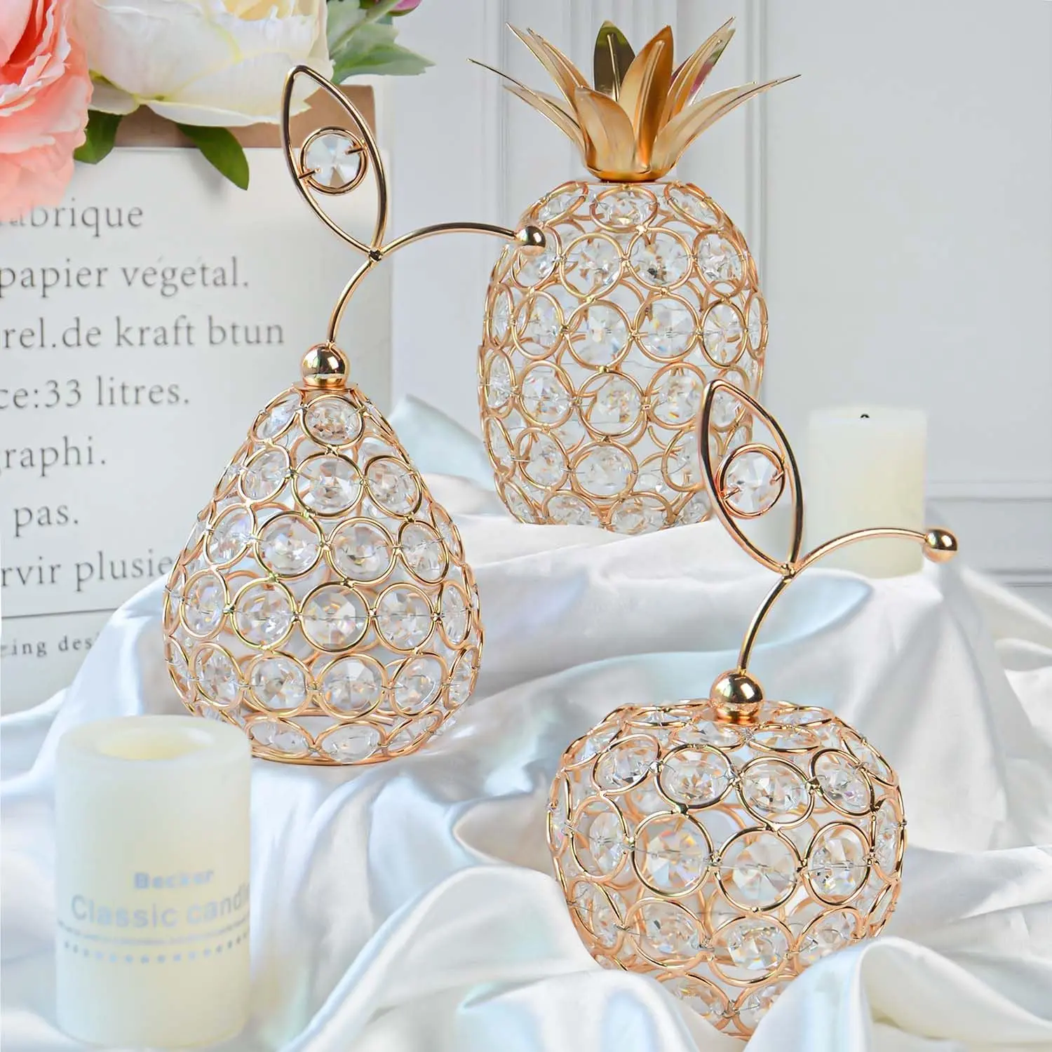 3-Piece Handmade Set (Apple, Pear, Pineapple) - Ideal for Wedding Centerpieces, Birthday Gifts & Shelf Styling.