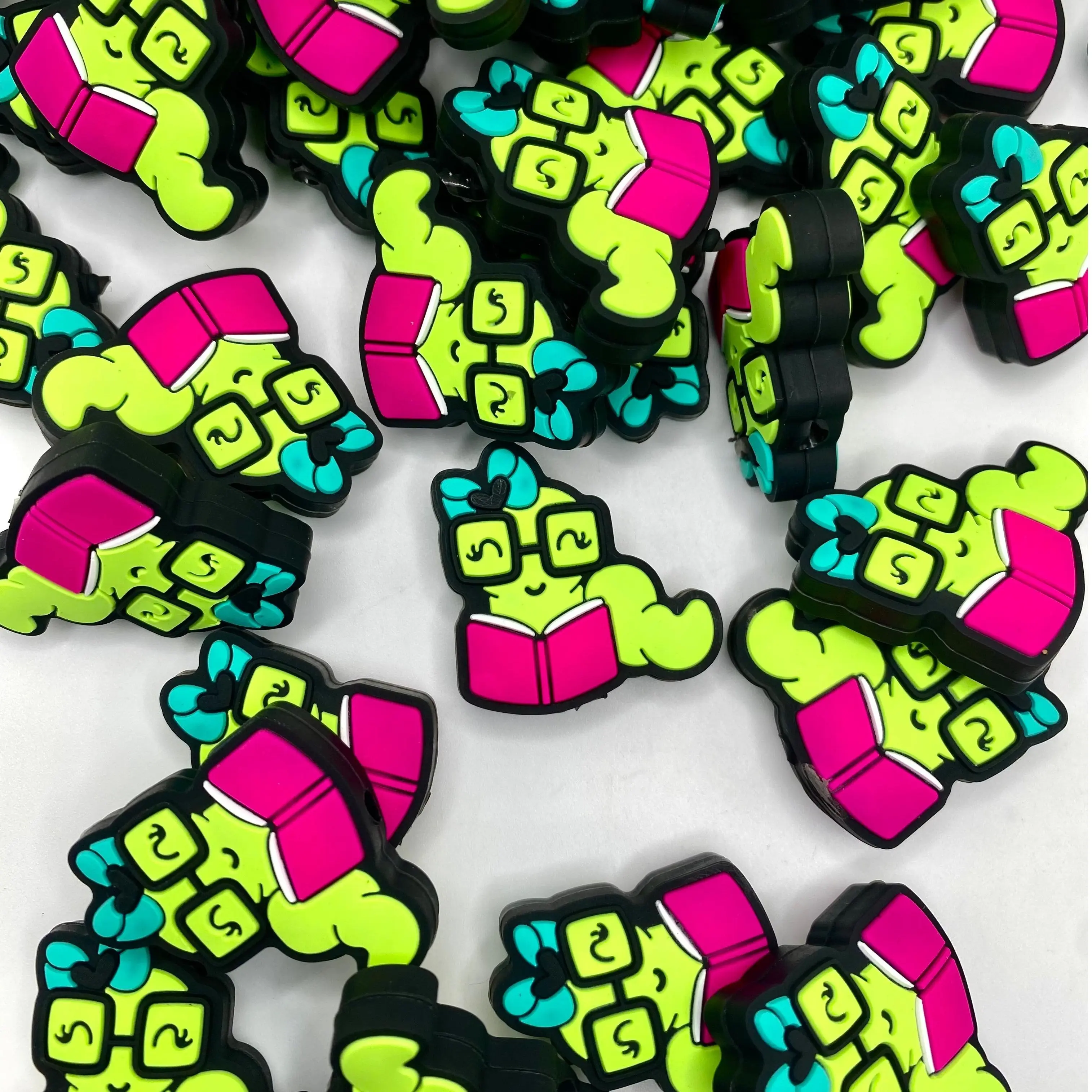 1pc Please Feed The Bookworm Silicone Focal Beads | Reading Bead | Cute Beads for Lanyard, Pens, Etc.