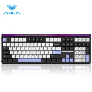 AULA H108 Full-Size Silent Mechanical Keyboard Tri-Mode Bluetooth 2.4G Wireless Silent Feather Switches RGB Backlight Black White Purple Computer Office Keyboards