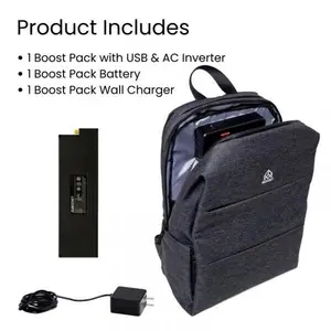 Boost Pack Smart Backpack - Computer Travel Tech Bag with 140Wh Battery, AC/USB Charging Ports, TSA Compliant, 4.2 lbs, Black Canvas PU Leather Design